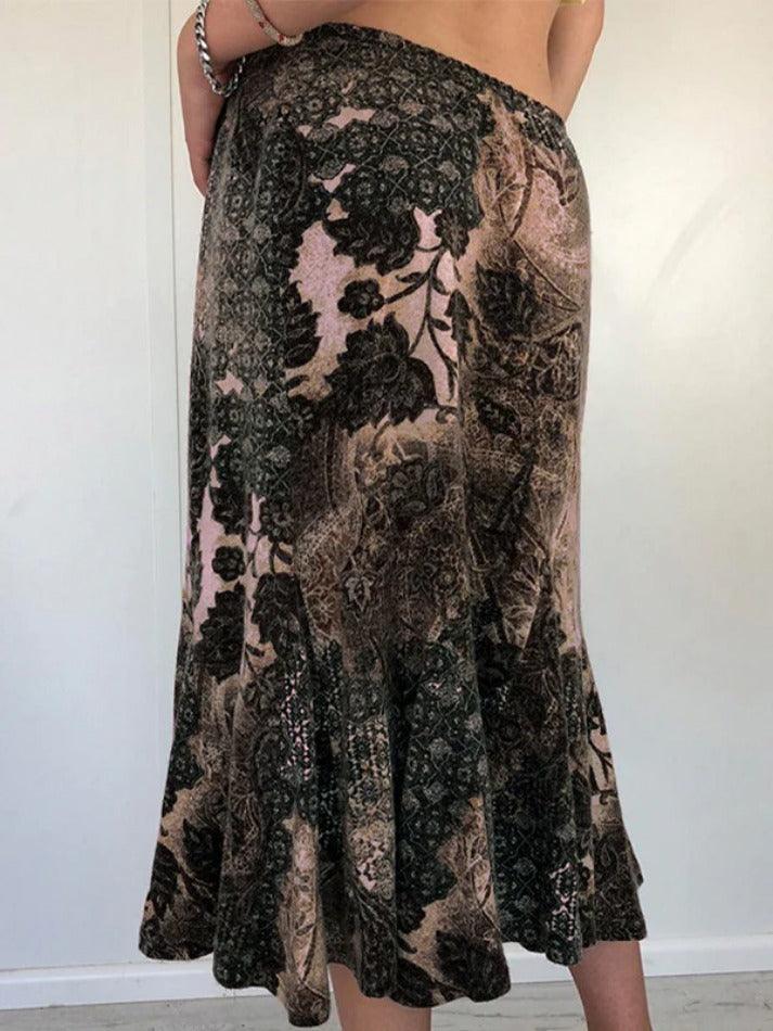 Vintage Random Print Low Rise Midi Skirt - AnotherChill