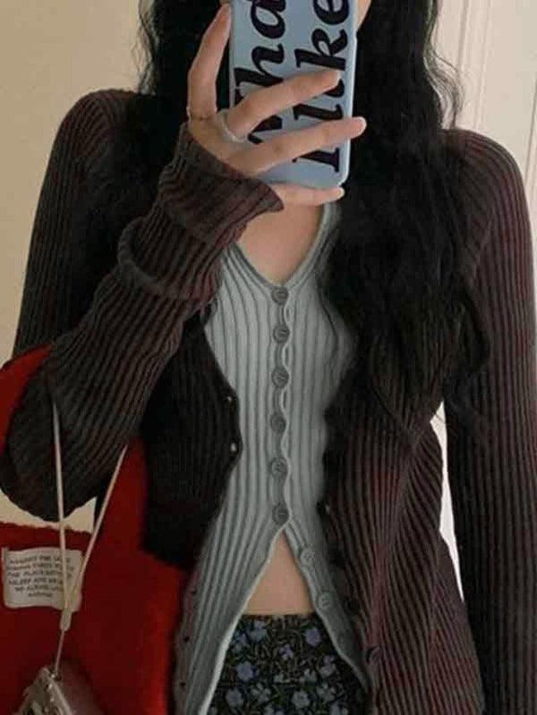 Contrast Color Splice Fake Two Piece Long Sleeve Knit - AnotherChill