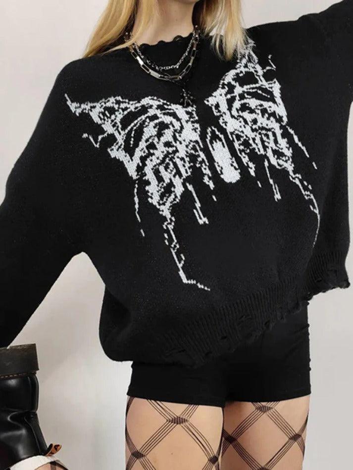 Vintage Butterfly Tattered Design Sweater - AnotherChill