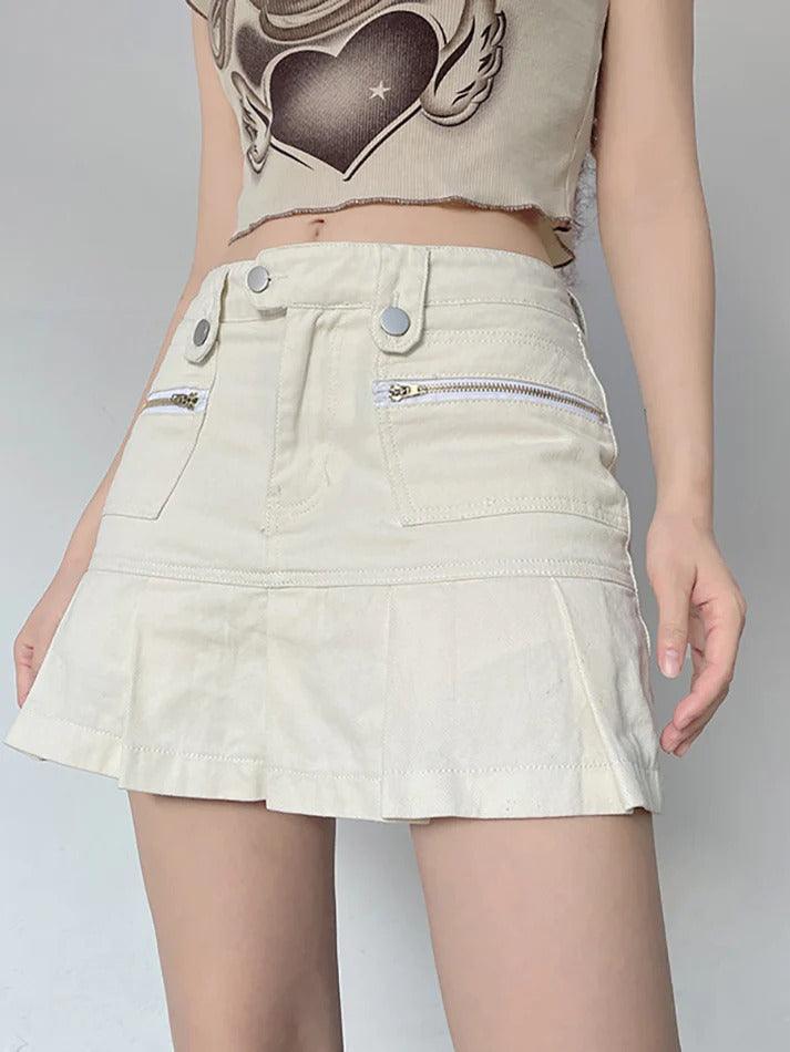 Zipper Panel Pleats Mini Skirts - AnotherChill