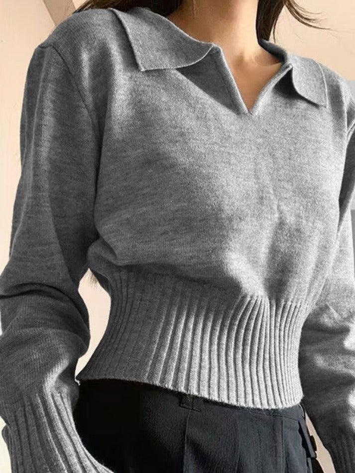 Solid Color V Neck Slim Short Sweater - AnotherChill