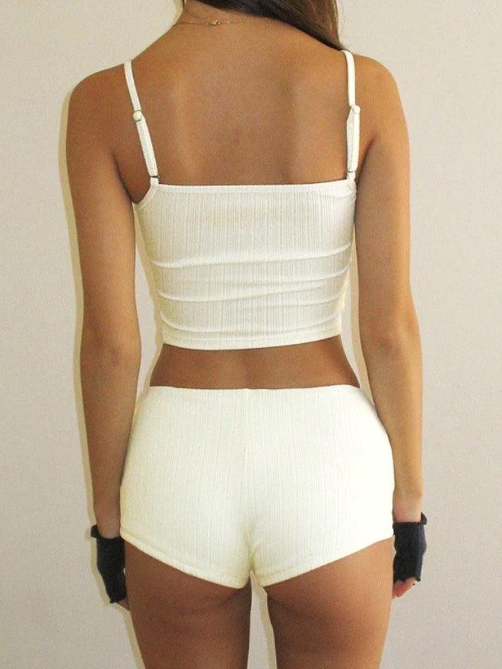 White Cami top Crop Slim Lounge set - AnotherChill