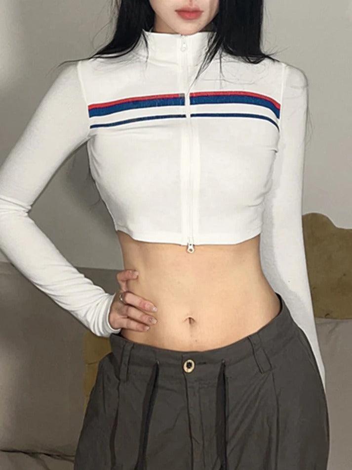 Contrast Color Striped Splice Cropped Long Sleeve Knit - AnotherChill