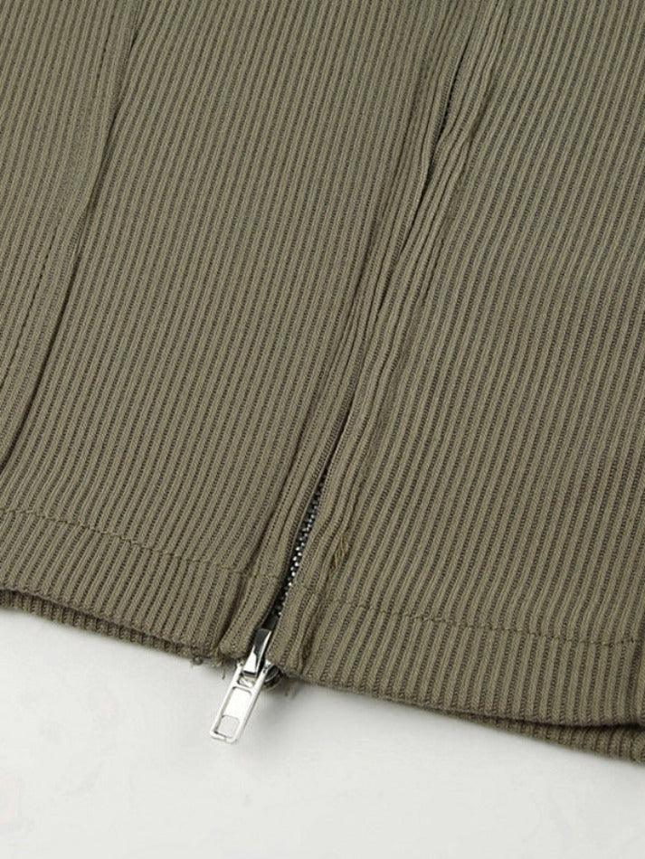 Solid Hooded Irregular Hem Double Zipper Long Sleeve Knit - AnotherChill