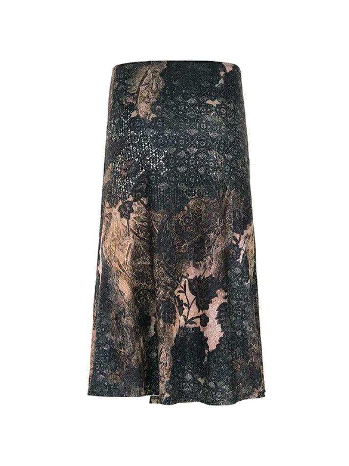 Vintage Random Print Low Rise Midi Skirt - AnotherChill