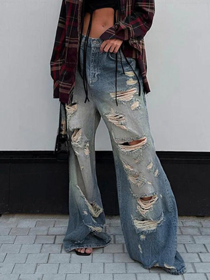 Vintage Distressed Low Rise Ripped Jeans - AnotherChill