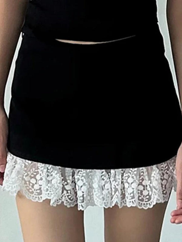Lace Splice High Rise Mini Skirt - AnotherChill