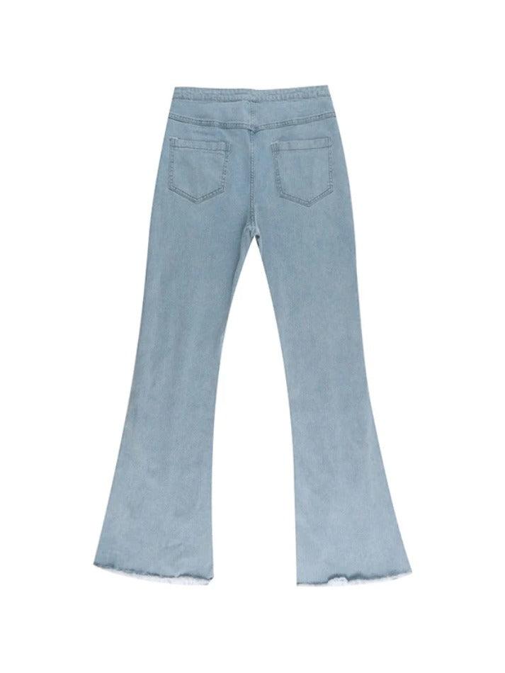 Cutout Lace Up Slit Flare Jeans - AnotherChill