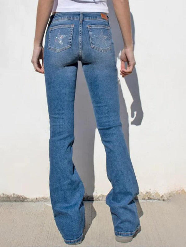 Multi Pocket Rhinestone Elastic Slim Jeans - AnotherChill