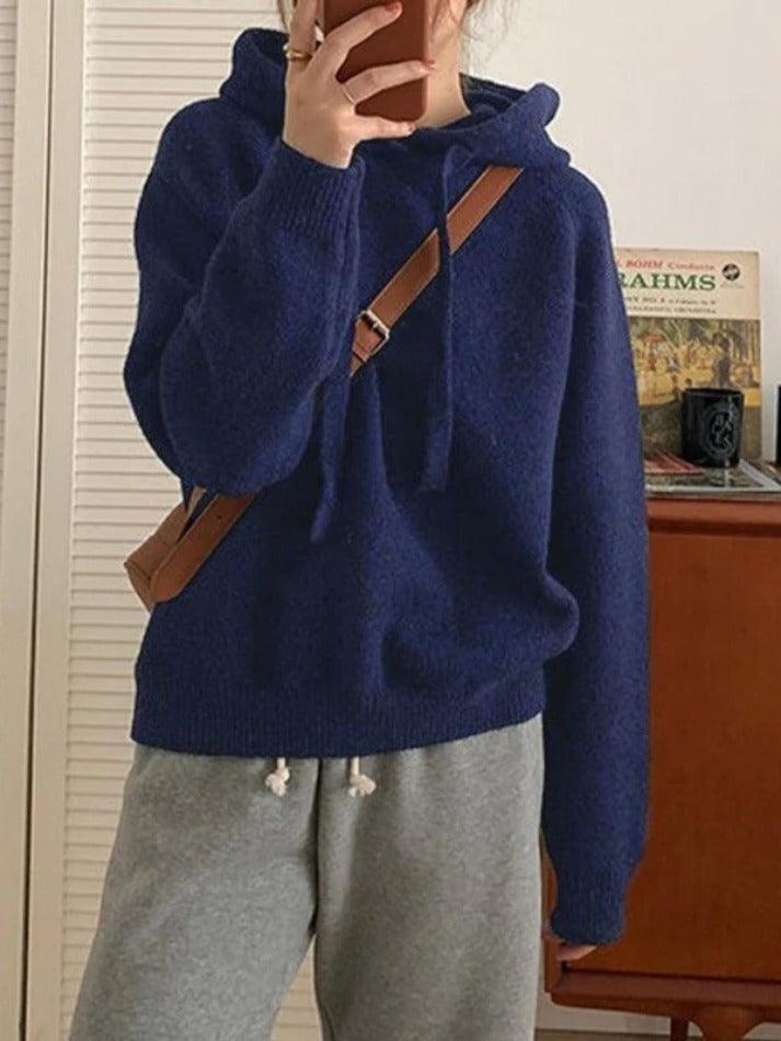 Simple Hooded Pullover Knit Sweater - AnotherChill