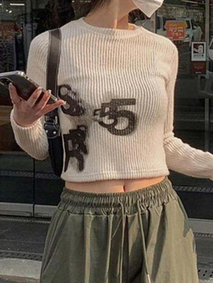 Fuzzy Print Slim Cropped Long Sleeve Knit - AnotherChill