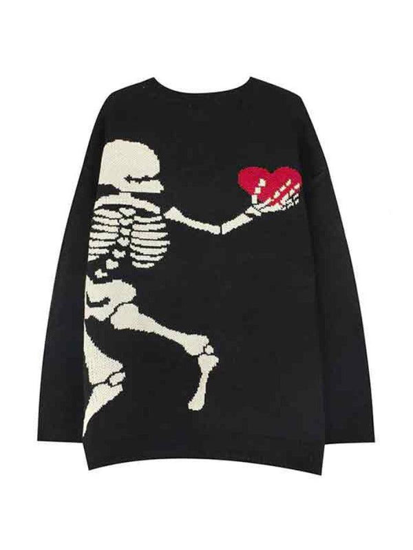 Funny Skull Skeleton Print Loose Sweater - AnotherChill