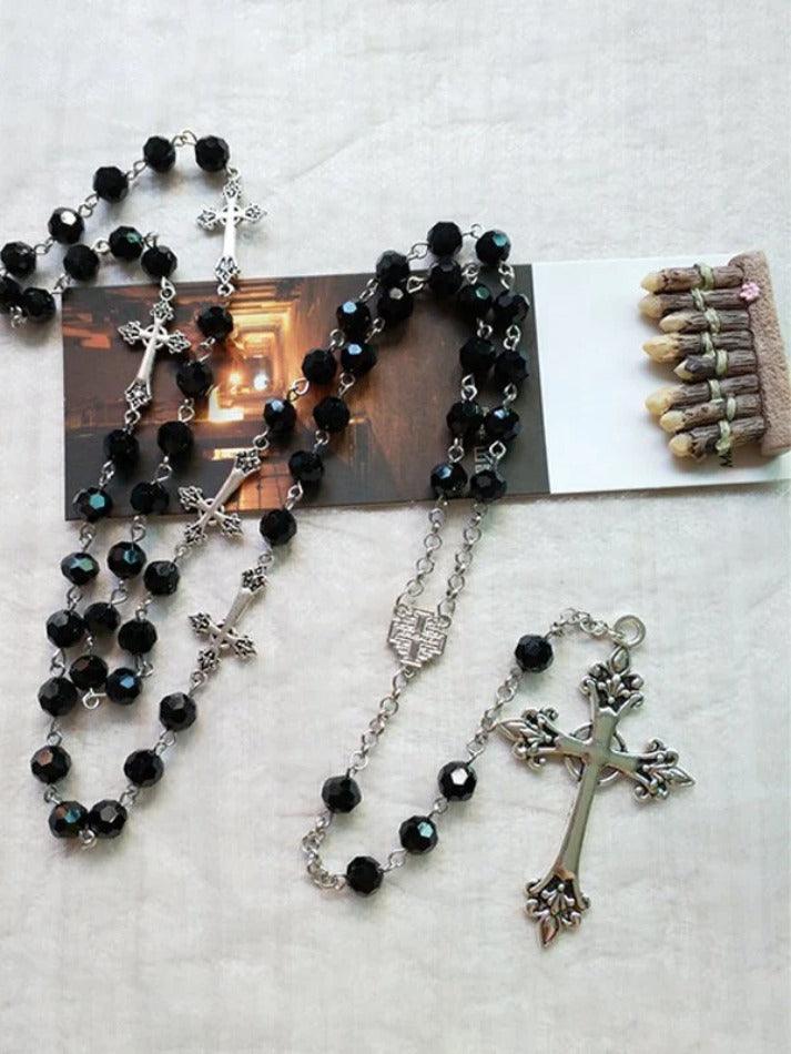 Gothic Cross Beads Long Necklace - AnotherChill