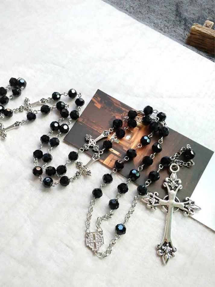 Gothic Cross Beads Long Necklace - AnotherChill