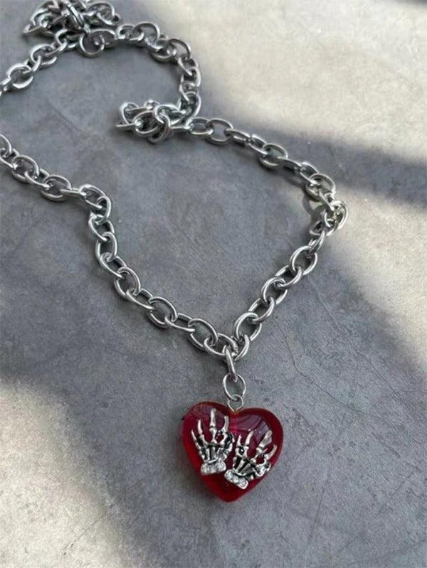 Gothic Punk Skull Heart Pendant Necklace - AnotherChill