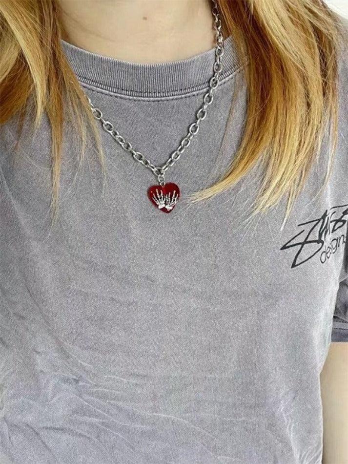 Gothic Punk Skull Heart Pendant Necklace - AnotherChill