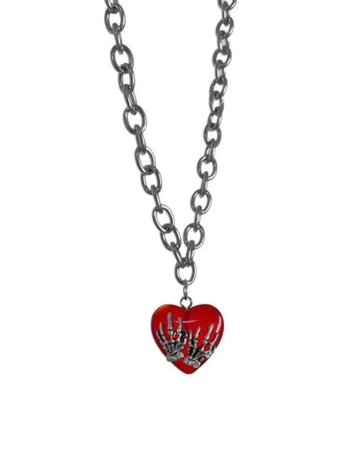 Gothic Punk Skull Heart Pendant Necklace - AnotherChill