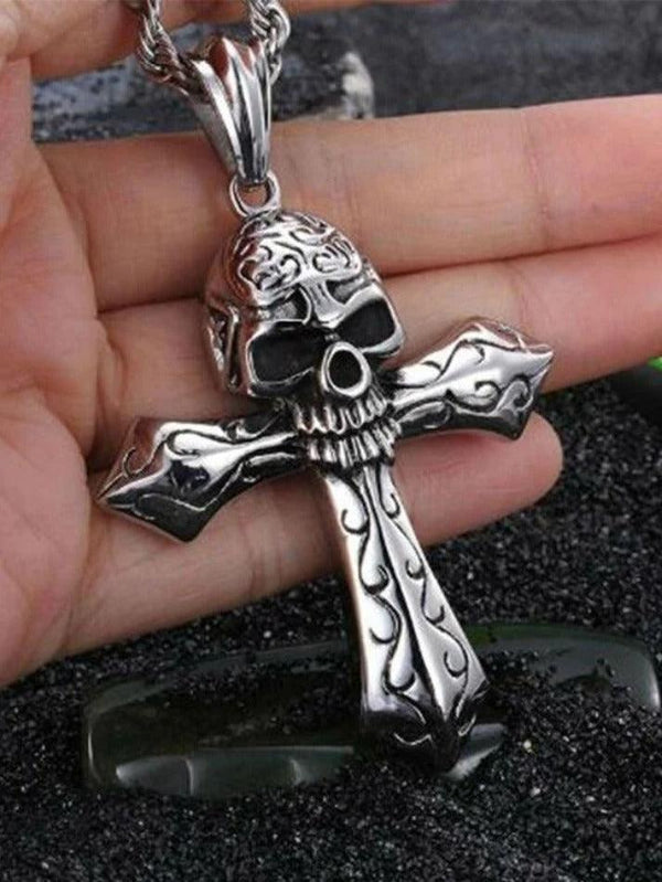 Gothic Skull Cross Pendant Necklace - AnotherChill