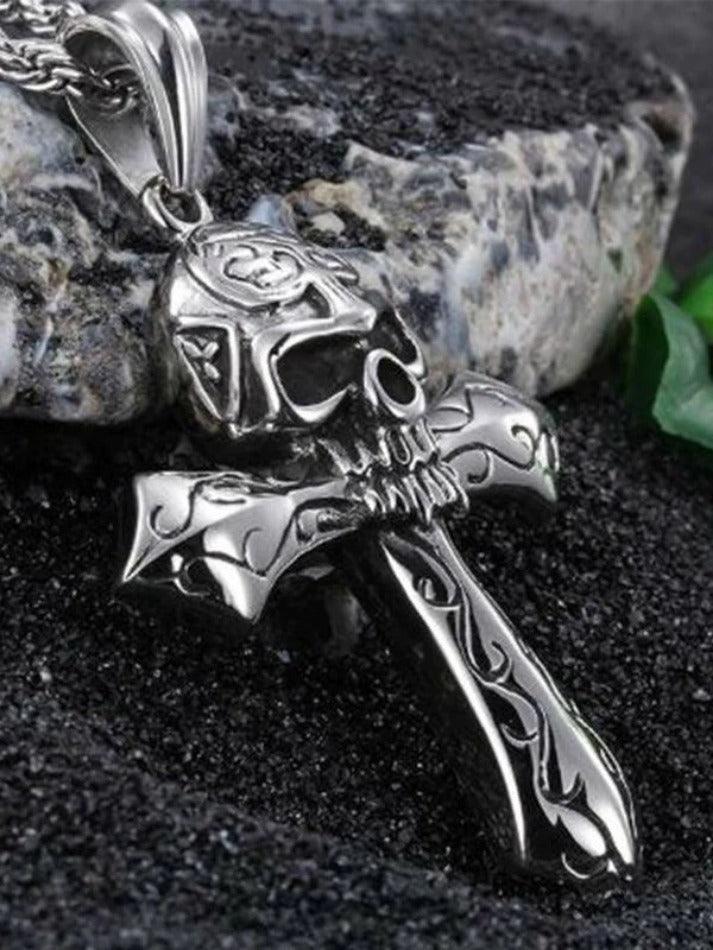 Gothic Skull Cross Pendant Necklace - AnotherChill