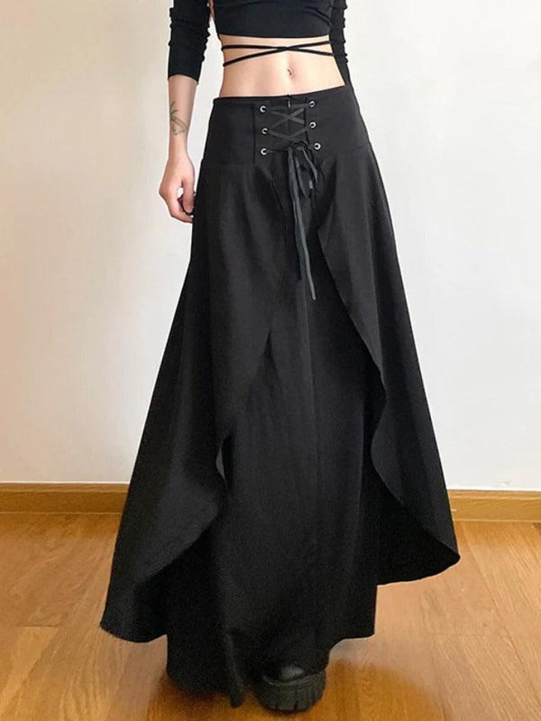 High Waist Cross Tie Up Irregular Hem Maxi Skirt - AnotherChill