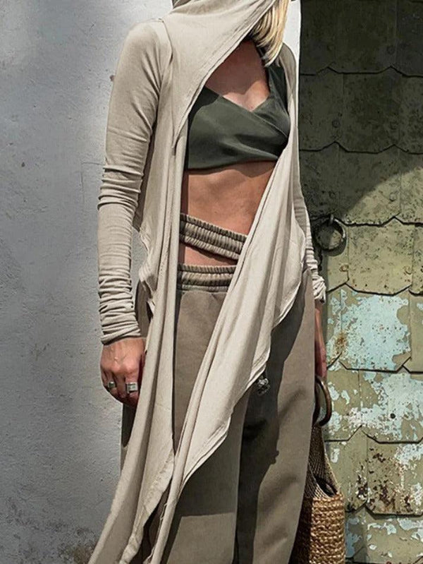 Hooded Irregular Hem Long Sleeve Knit - AnotherChill