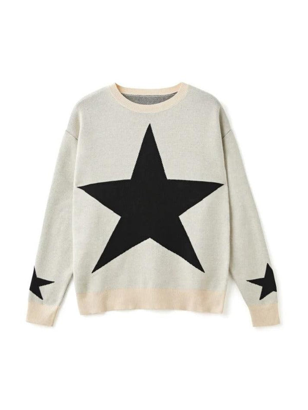 Knit Star Print Loose Sweater - AnotherChill