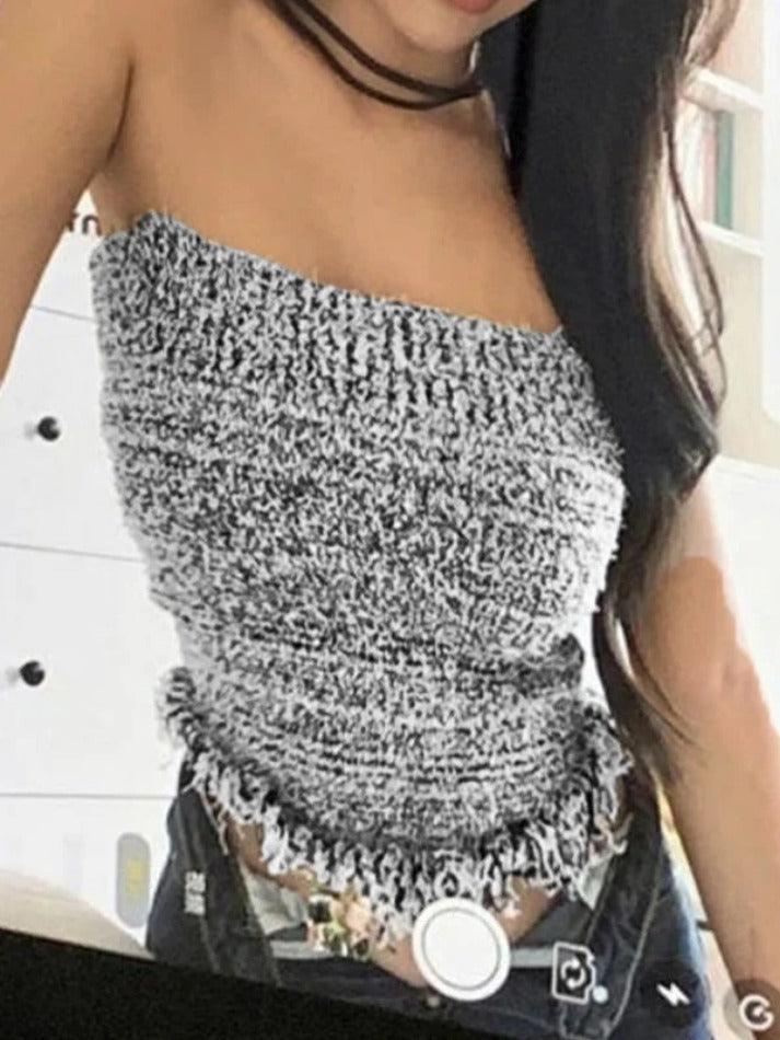 Knit Tassel Slim Short Bandeau Top - AnotherChill