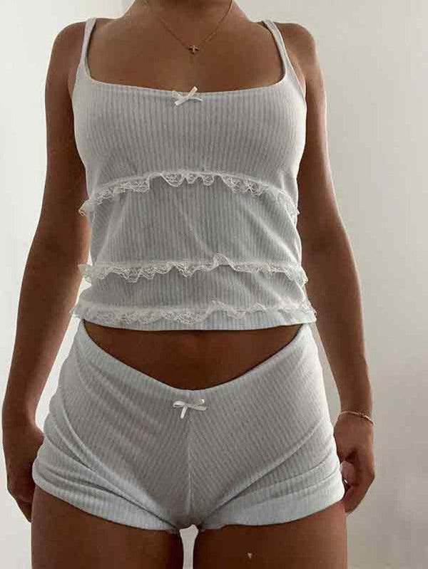 Lace Patchwork Bow Decor Two Piece - AnotherChill
