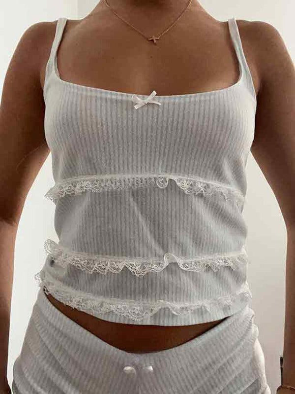 Lace Patchwork Bow Decor Two Piece - AnotherChill