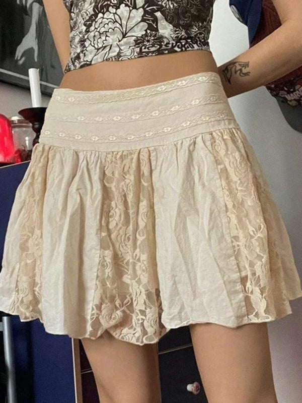 Lace Patchwork Pleated Mini Skirt - AnotherChill