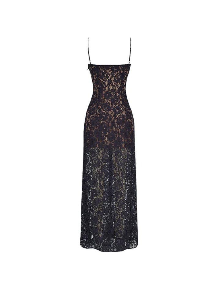 Lace V Neck High Split Maxi Dress - AnotherChill