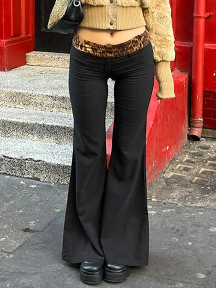 Leopard Splice Elastic Waist Flare Leg Pants - AnotherChill