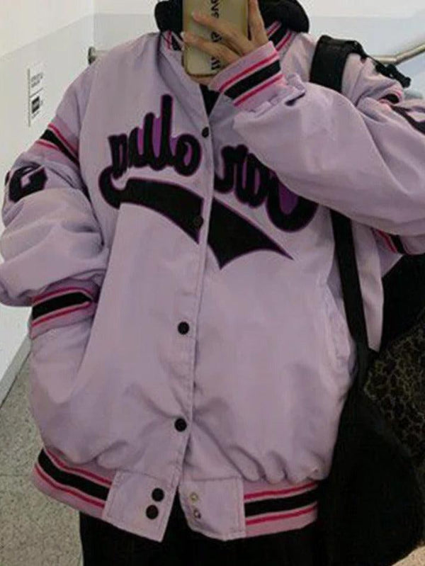 Letter Print Splice Varsity Jacket - AnotherChill
