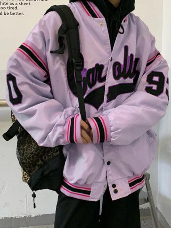 Letter Print Splice Varsity Jacket - AnotherChill