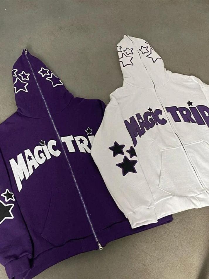 Letter Star Print Contrast Color Oversized Hoodie - AnotherChill