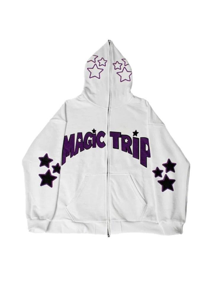Letter Star Print Contrast Color Oversized Hoodie - AnotherChill