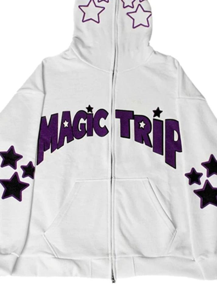 Letter Star Print Contrast Color Oversized Hoodie - AnotherChill