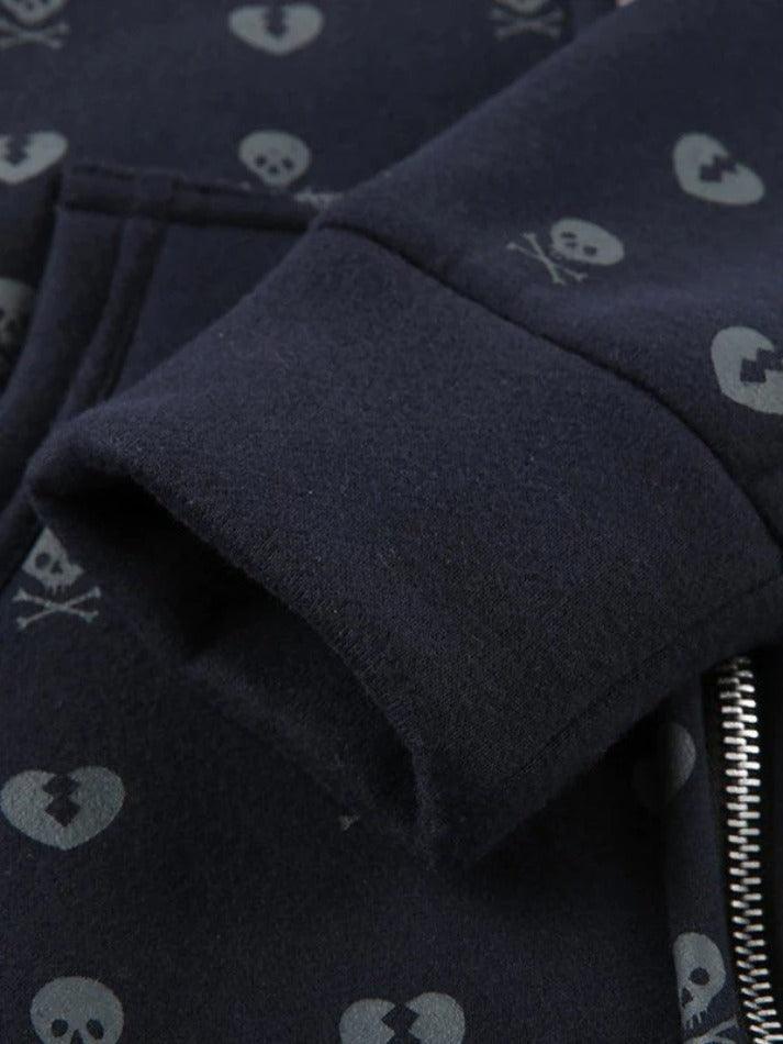 Lined Detail Skull Heart Zip Up Hoodie - AnotherChill