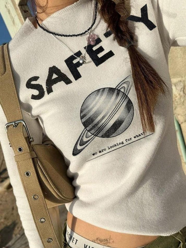 Planet Letter Print Slim Long Sleeve Knit - AnotherChill