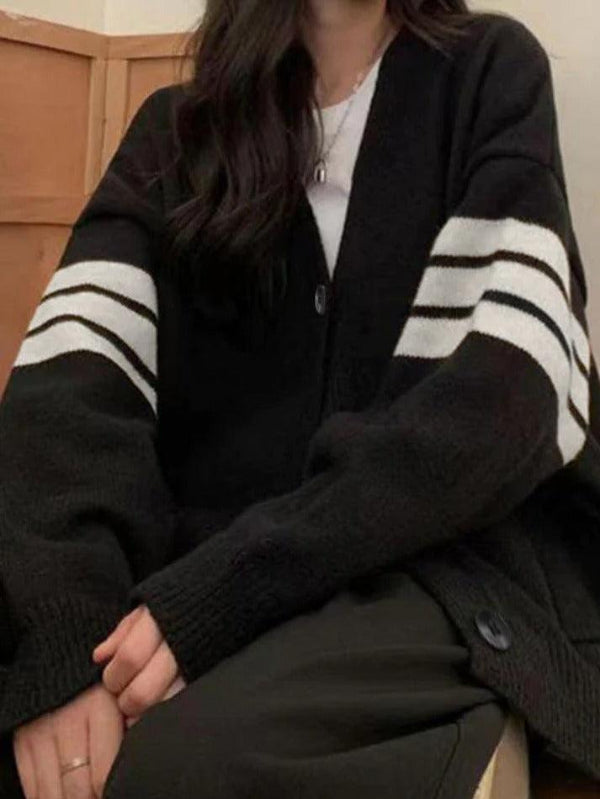 Preppy Stripe Embellished Knit Cardigan - AnotherChill