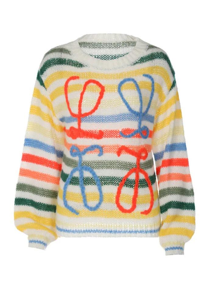 Rainbow Contrast Stripe Pullover Sweater - AnotherChill