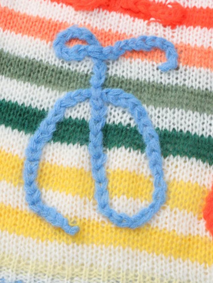 Rainbow Contrast Stripe Pullover Sweater - AnotherChill