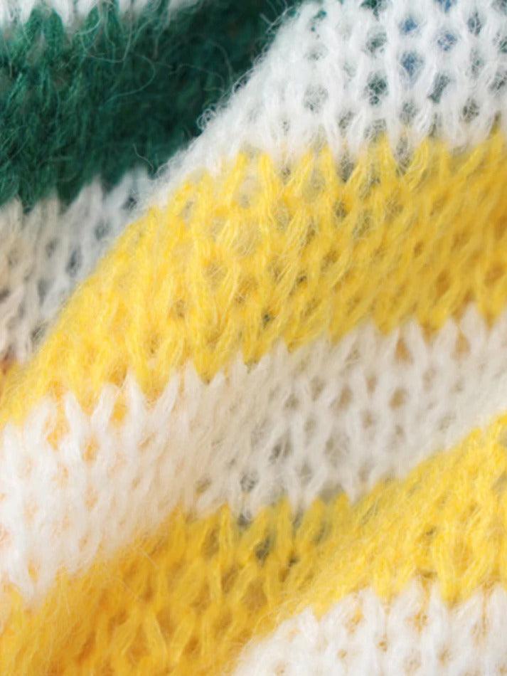 Rainbow Contrast Stripe Pullover Sweater - AnotherChill