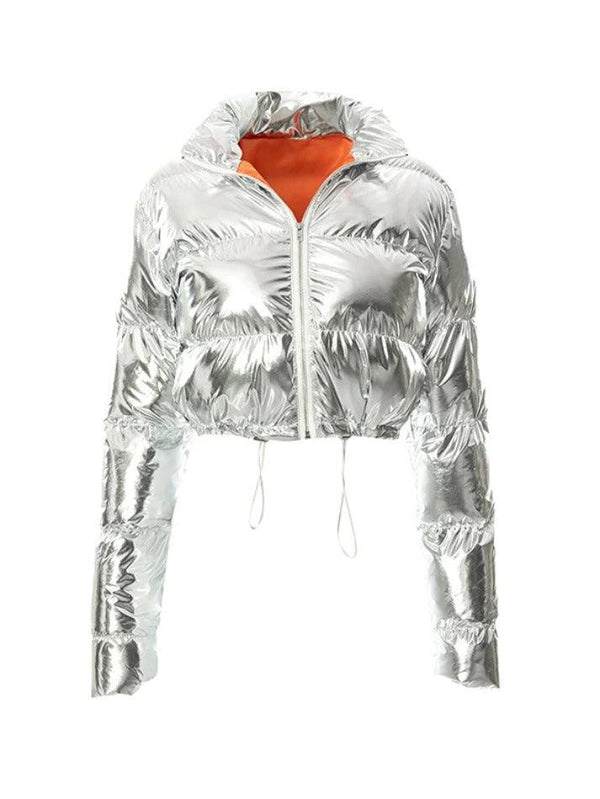 Reflective Lapel Neck Drawstring Stretchy Hem Jacket - AnotherChill