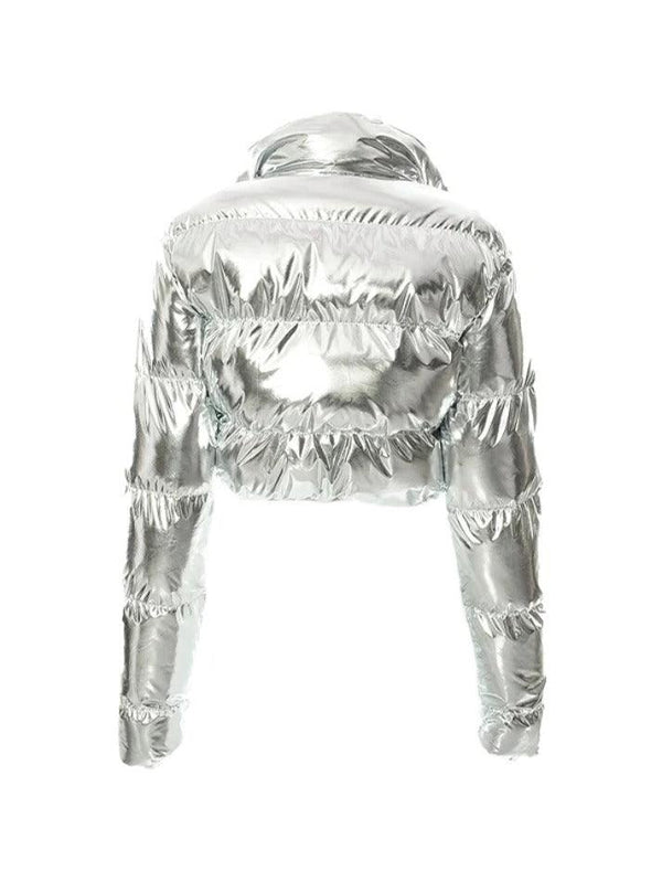 Reflective Lapel Neck Drawstring Stretchy Hem Jacket - AnotherChill