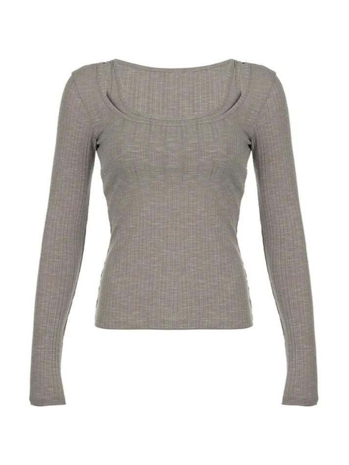 Rib Cold Shoulder Two Piece Long Sleeve Knit - AnotherChill