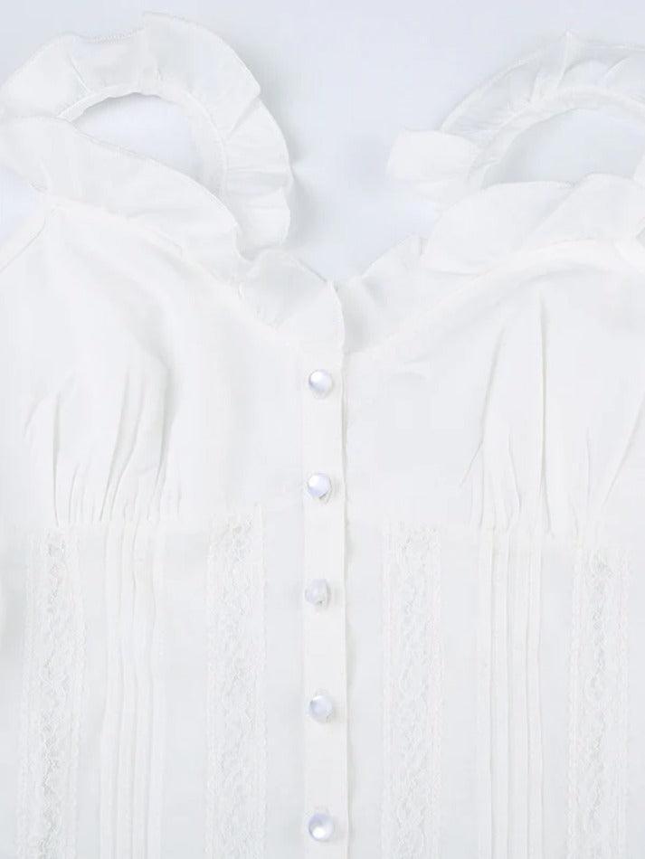 Ruffled Lace Stitching White Tank Top - AnotherChill