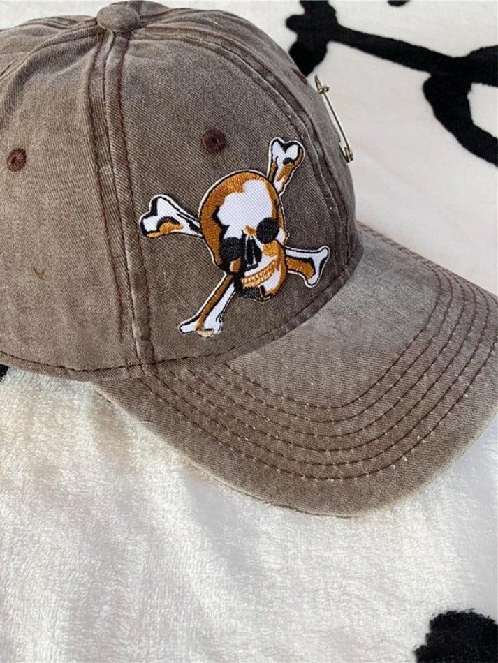 Safety Pin Skull Embroidery Baseball Cap - AnotherChill