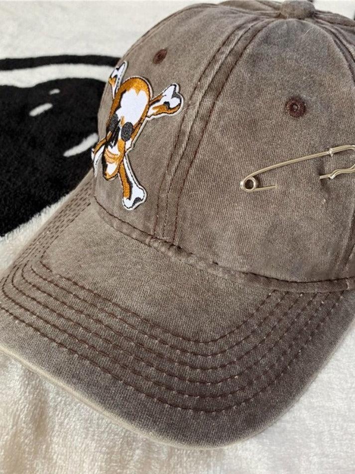 Safety Pin Skull Embroidery Baseball Cap - AnotherChill