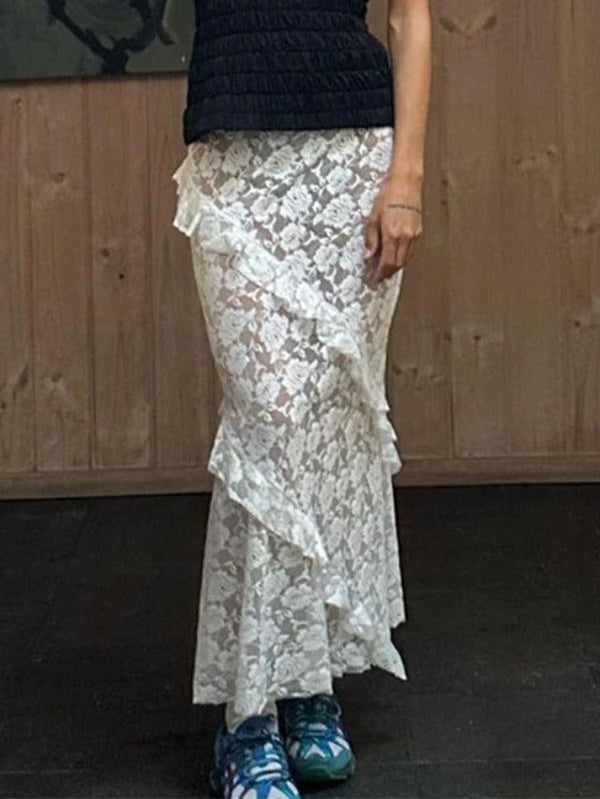 See Through Lace Midi Skirt - AnotherChill